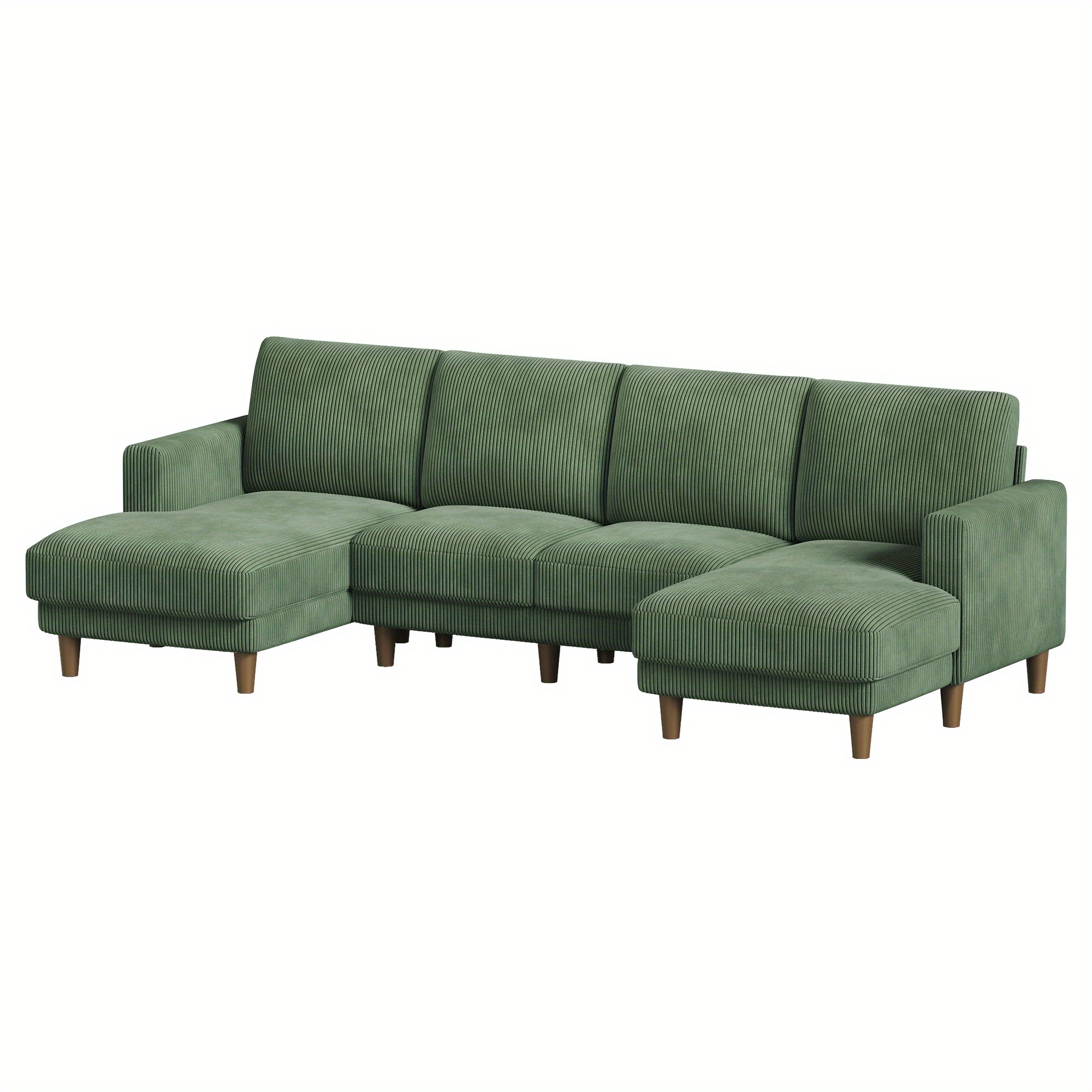 Image of 106inch/ 269cm U-shaped Sectional Sofa For Living Room Double Chaise 4-seat Couch With Corduroy Fabric