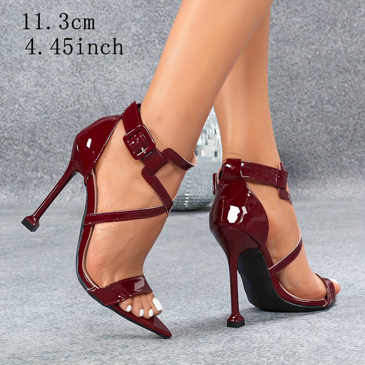 *-Heeled Heel Wine Red Strappy Fabric Pointed Toe High-Heeled Sandals
