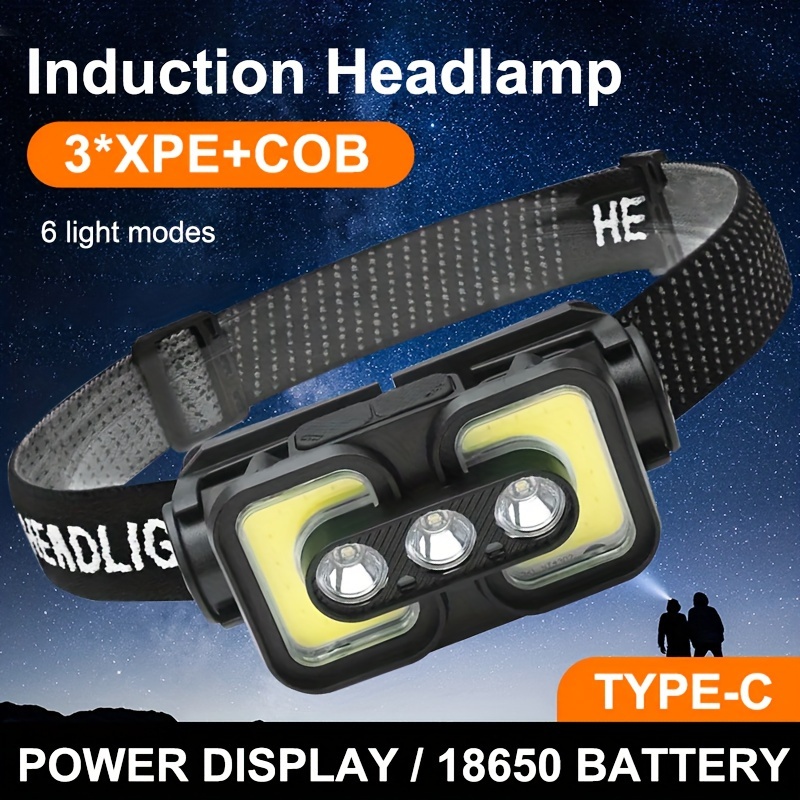 

1pc Led Rechargeable Headlights, Compact And Easy To Carry, With 6 Beam With Red Light And Display Suitable For Outdoor Camping, Fishing, Hiking, Mountain Climbing, And Dog Walking