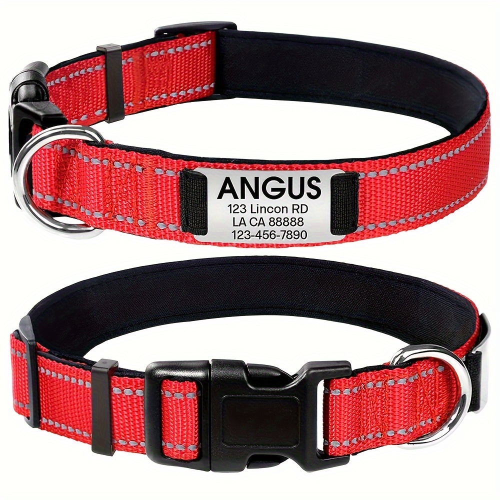 TEMU Personalized Dog Collars, Customized Reflective Dog Collars, Custom Reflective Dog Collar With Name Plate, Pet Collars With Engraved Slide On Id