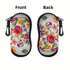 1pc tropical floral glasses case with secure zipper closure scratch resistant synthetic rubber frame protector vibrant hibiscus print unisex eyewear organizer pouch for accessories for women men