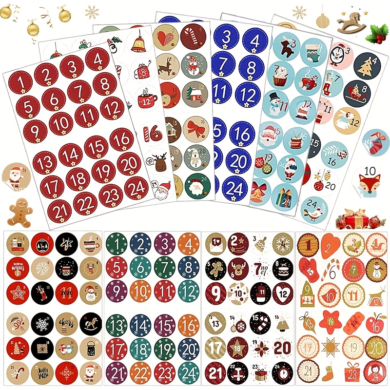 Countdown Calendar Stickers, 240 Christmas Craft Stickers, Of Christmas Stickers, Christmas Calendar Stickers, Round Christmas Stickers, Used For Christmas Countdown