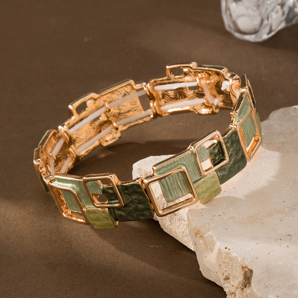 E-shop 1 Stück stilvolles, bohemian-ähnliches, leichtes Emaille-Geometrie-Stretch-Armband für Damen, mit einem trendigen, minimalistischen Design aus