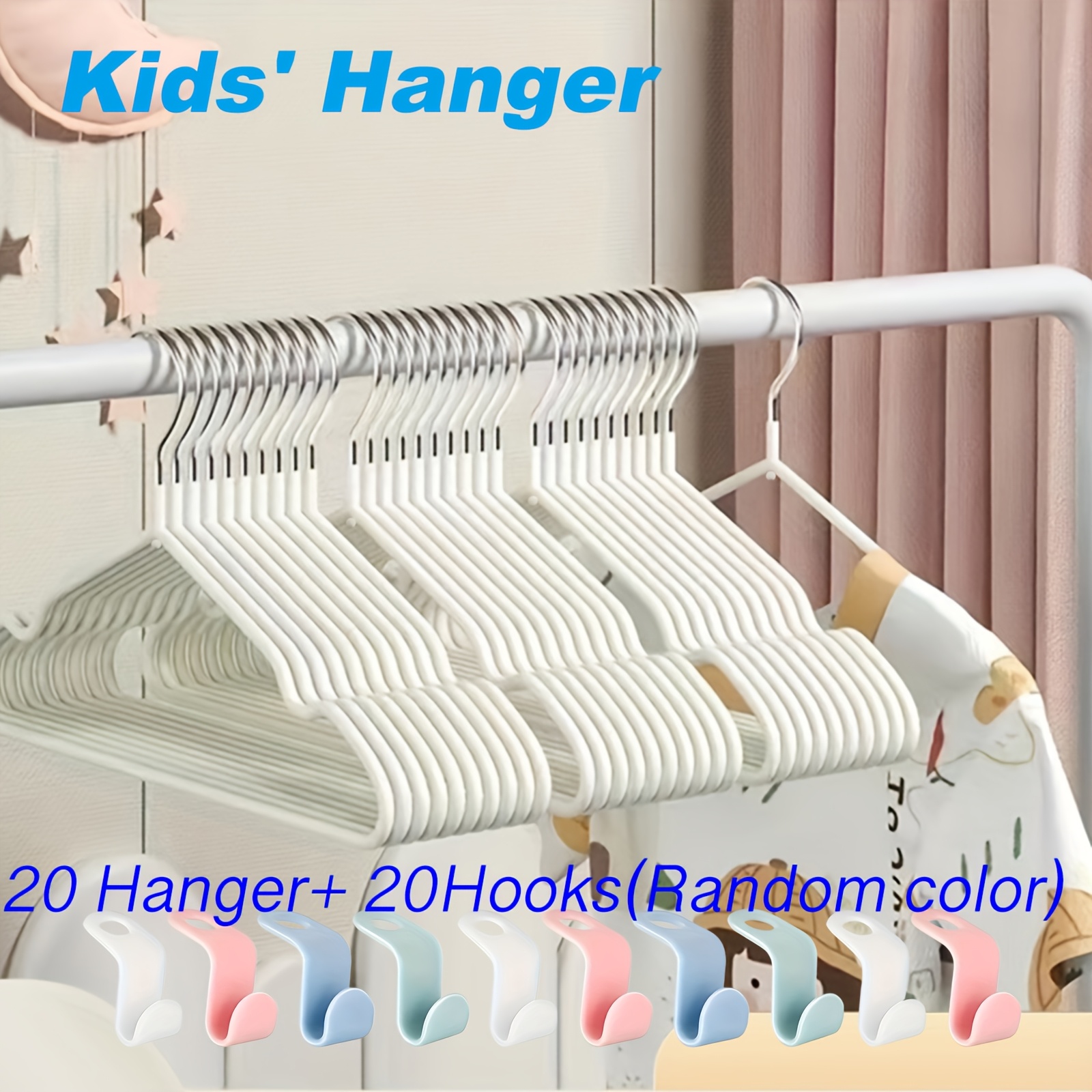 20/40pcs Baby Hanger Set With Random Color Storage Hooks, Durable Clothes Hangers With Non-slip Coating, Space- Nursery Closet Organizer