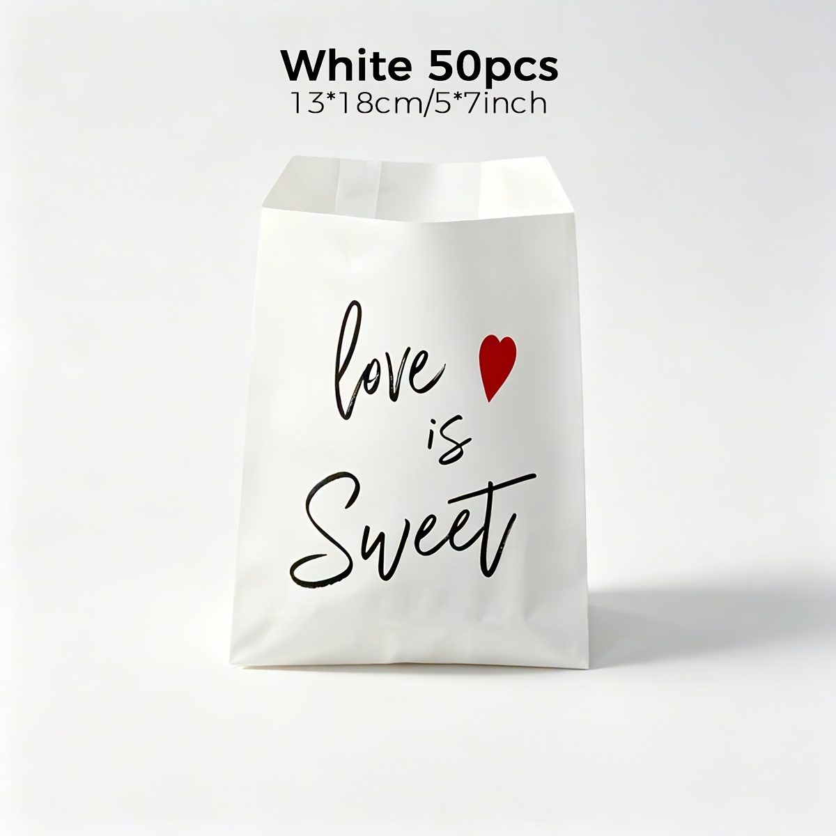 50pcs Love Is Favor Bag, 5.1x7.1inch White/ Paper Bags For Wedding Decor