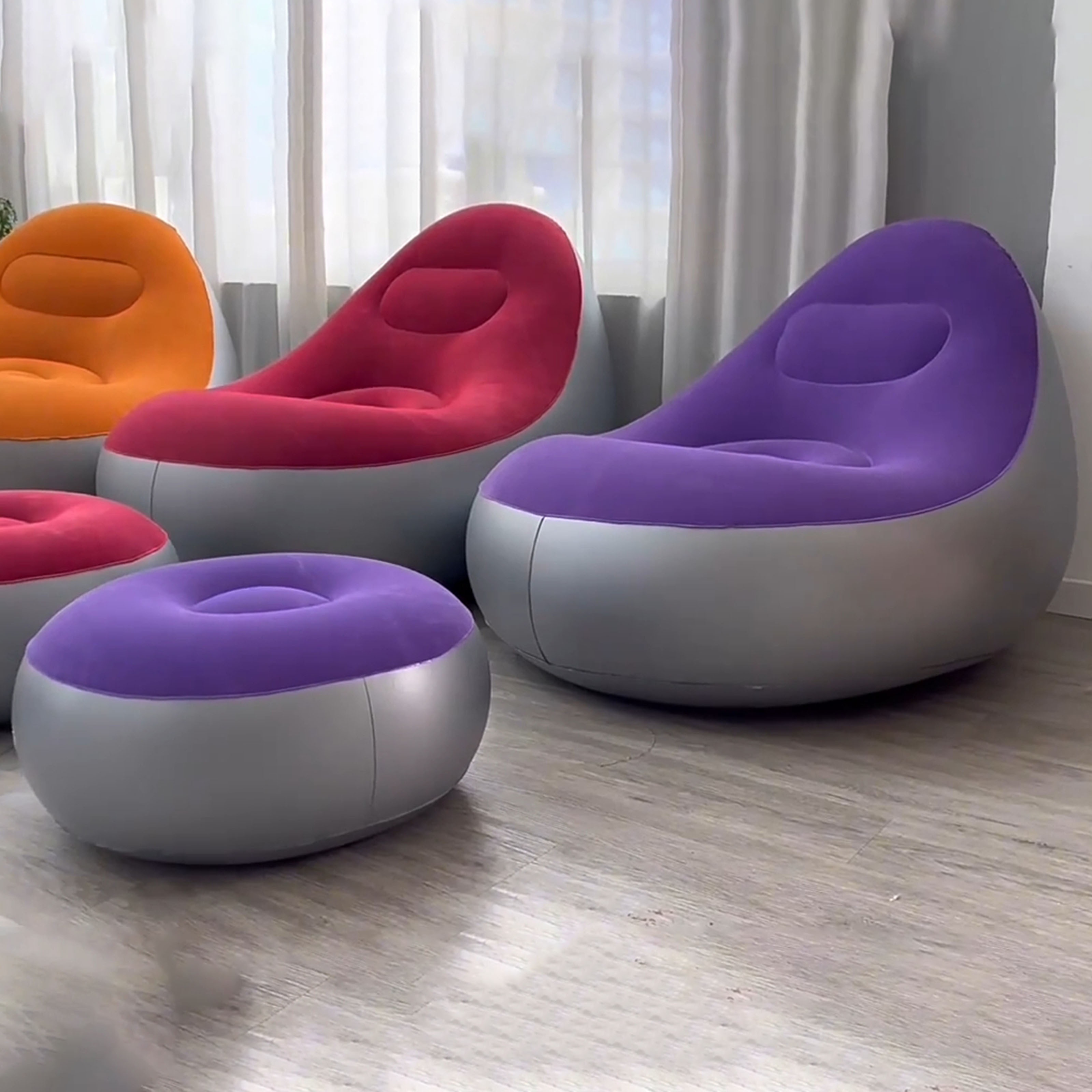 colorful inflatable sofas are a creative addition to home decor   a   of lazy sofas   are portable outdoor seating options   camping hiking or sunbathing at home