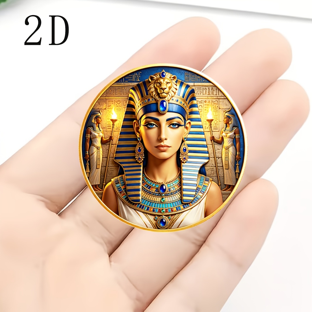 TEMU 2D, 1pc, Thème Reine Égyptienne, Pièce Commémorative Amulette Égyptienne | Œil d'Horus, Lotus, Pièce de - Symbole de Protection et de Pouvoir,