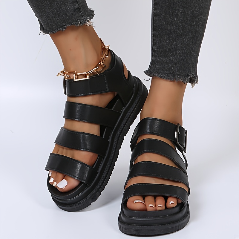 Solid Color Stylish Sandals Women s Ankle Buckle Strap - Temu Australia