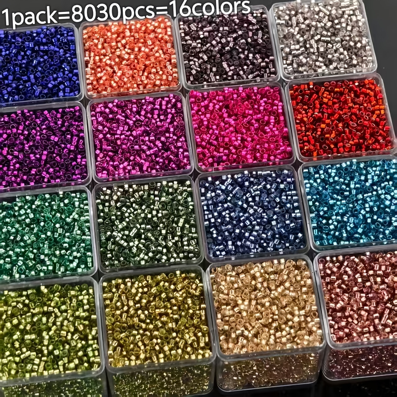 E-shop 8030 Stück 2,5 mm silberfarbene gefüllte Glasperlen, 16-farbige Glasperlen-Dekorationen, runde Mini-Spacer-Perlen, geeignet für Bastelarbeiten