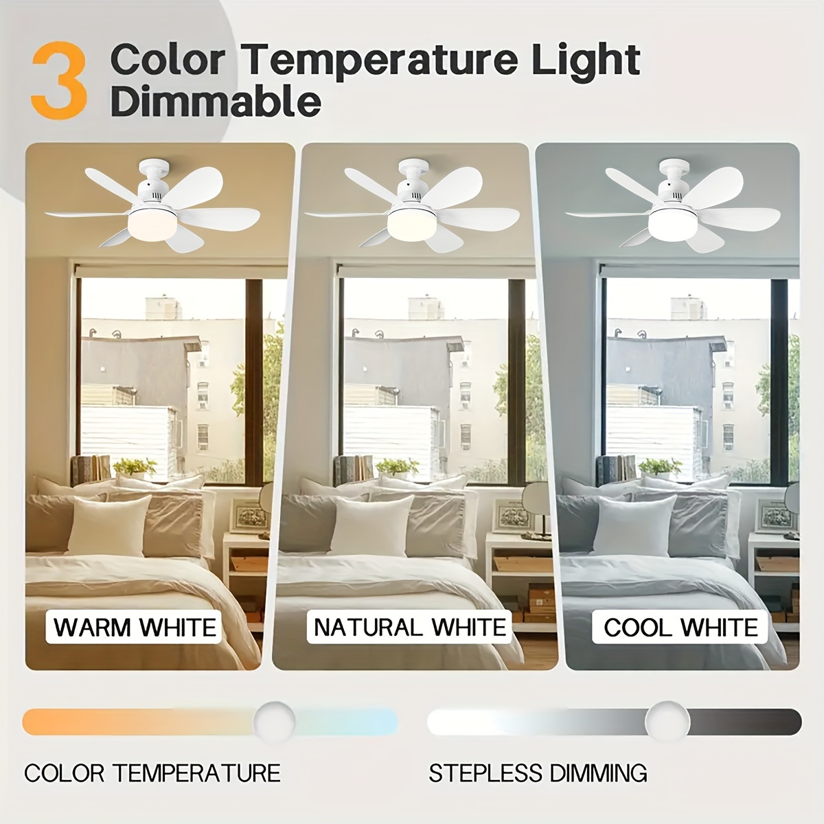 Paquete de 1 Ventilador de Techo con Luz LED, Ventilador Inteligente con Luces y Control Remoto, Ventilador de Toma de Corriente de 6 Aspas, Compatible con Tomacorrientes E26/E27, Iluminación Ajustable y Velocidad del Viento, Adecuado para Sala de Estar, Dormitorio, Cocina y Comedor - Iluminación Inteligente para el Hogar Blanco