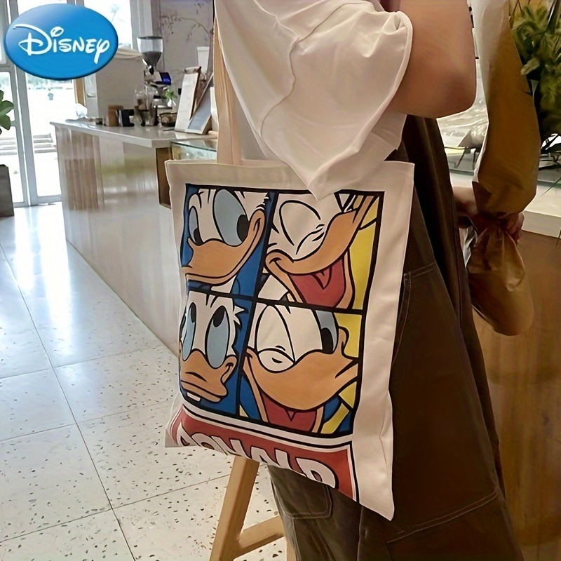 

1pcs Disney Stitch And Donald Duck Print Tote Bag, Cute Cartoon Shoulder Bag, Women's Lovely Handbag For Shopping