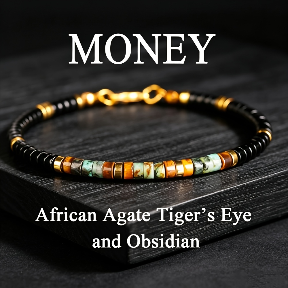 TEMU African Agate Eye And Obsidian Bead Wealth Bracelet, Symbolizing Wealth, , And . Handmade Natural Stone Jewelry, Suitable For Daily Wear And