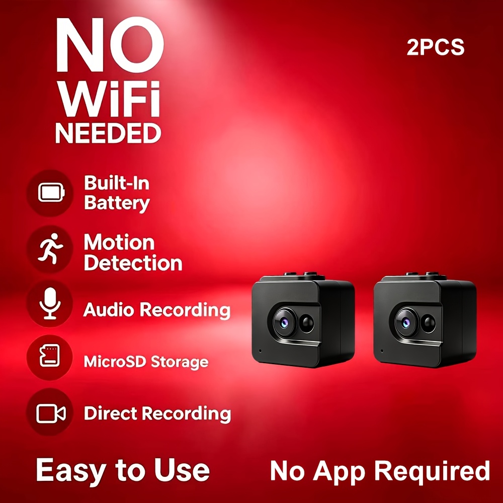 TEMU 2pcs No-wifi Direct-recording Camera, Needed. Supports Up To 32gb Sd Card For Continuous Loop Recording. Built-in Battery, Plug-and-play