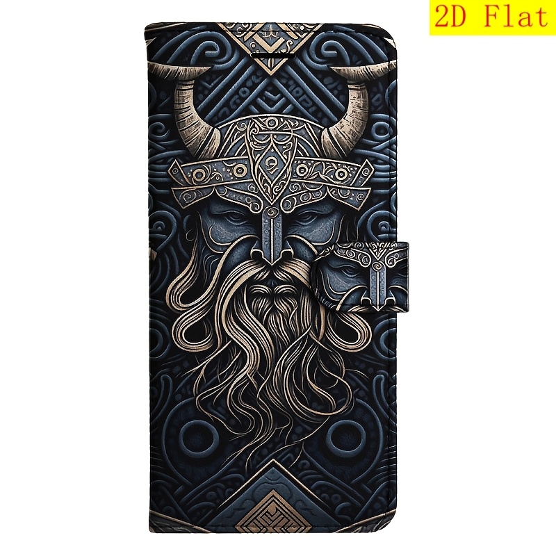 TEMU Phone Case: 2d Flat Bull Horn Helmet Magnetic Flip Wallet Case Card Holder Stand Sutible For Note S8 S9 S10 10 S20 20 S21 S22 S23 S24 S25 S5 S6
