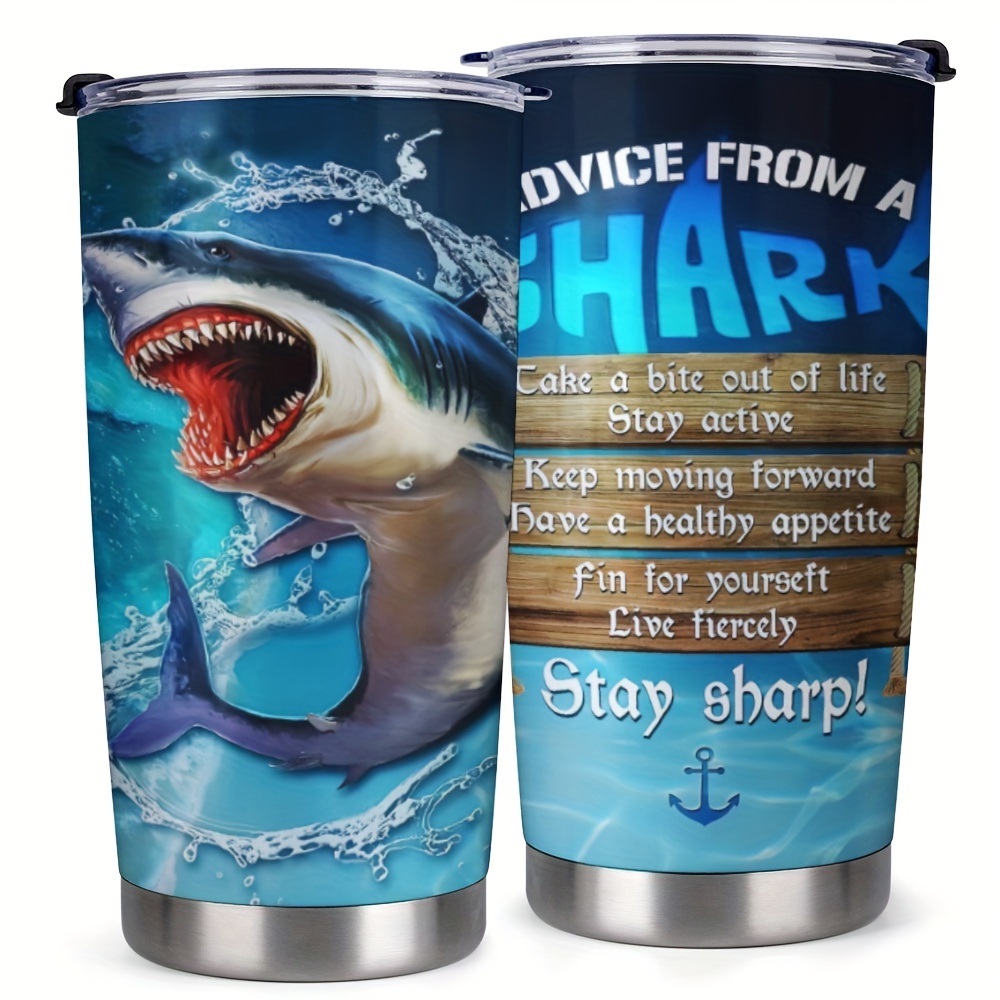 

1pc A Shark Tumbler With Lid, Fun Shark Lover Gifts For Women Animal Ocean Themed Gifts Stainless Steel Coffee Cups 20oz, Birthday Gift