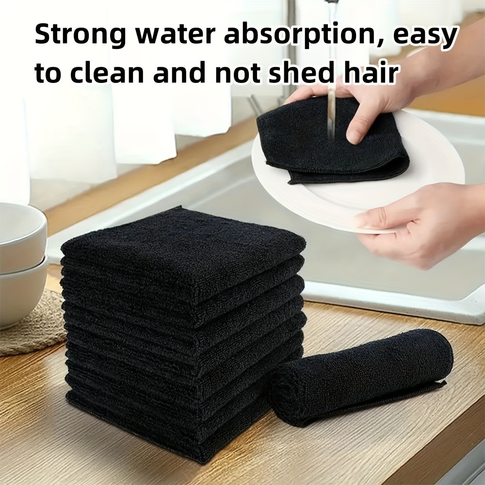 

25cm/9.84in Super Fine Fiber Cleaning Towel - Multi-purpose Kitchen, Bathroom, Glass, Wall, - Durable, Absorbent, Easy To Clean - Black