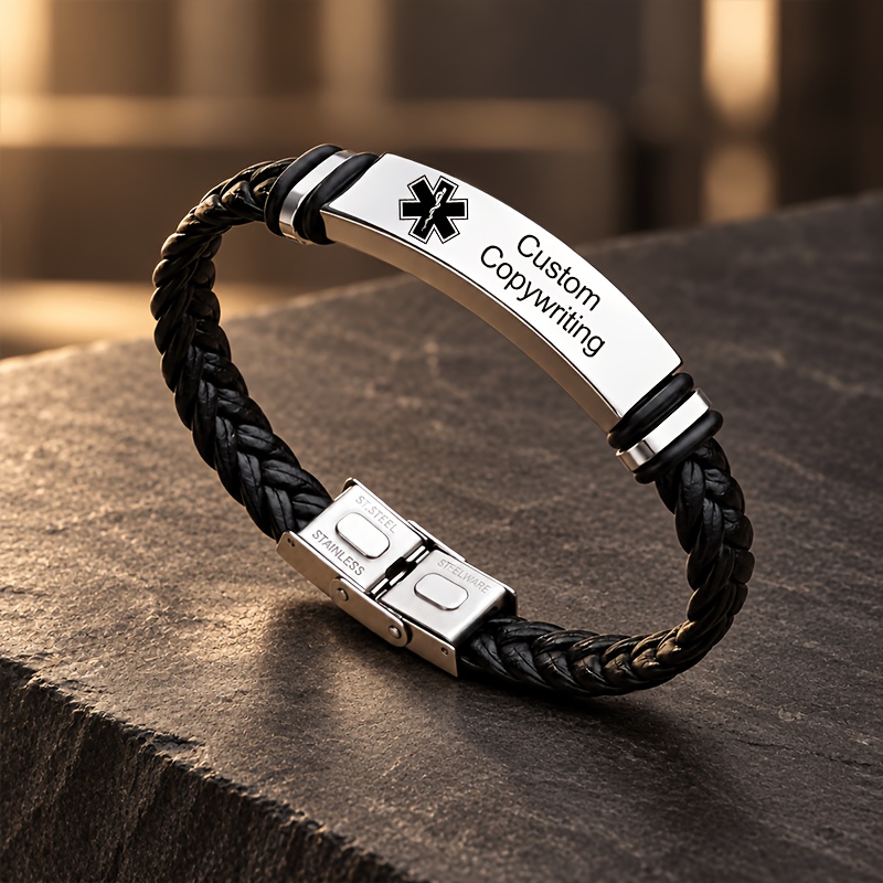 TEMU Personalized Custom Engraved Id Bracelet, Emergency Jewelry For Type 1/2, Epilepsy, , , Autism, 's, Or Severe Food/drug Allergies, A Thoughtful