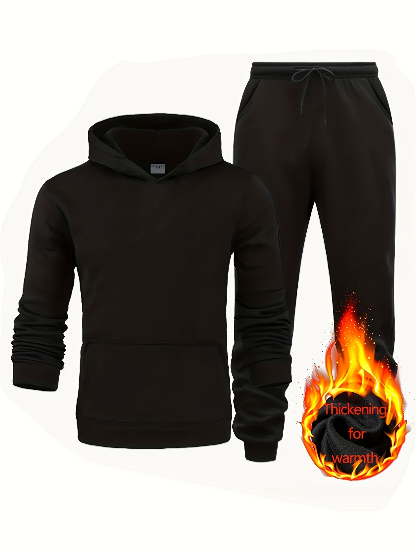 mens tracksuit mens solid color 2pcs casual loose comfy hoodie and drawstring waist sweatpants set for autumn winter