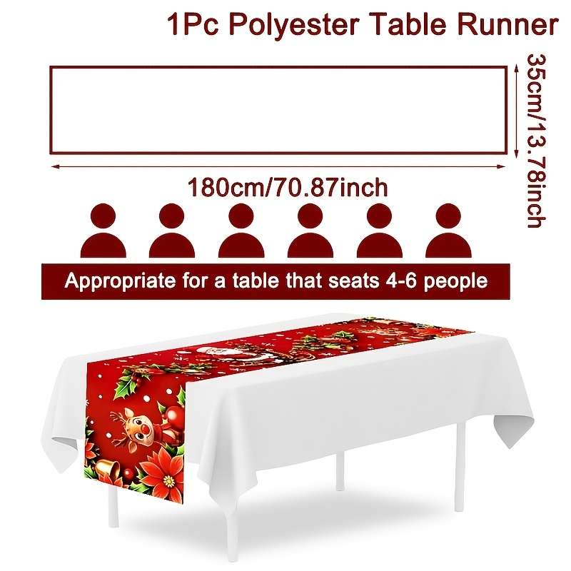 TEMU 1pc Christmas Themed Table Runner, 180 X 35cm Polyester Tablecloth Featuring Cartoon Poinsettia Patterns, Suitable For Home Kitchen Dining Table