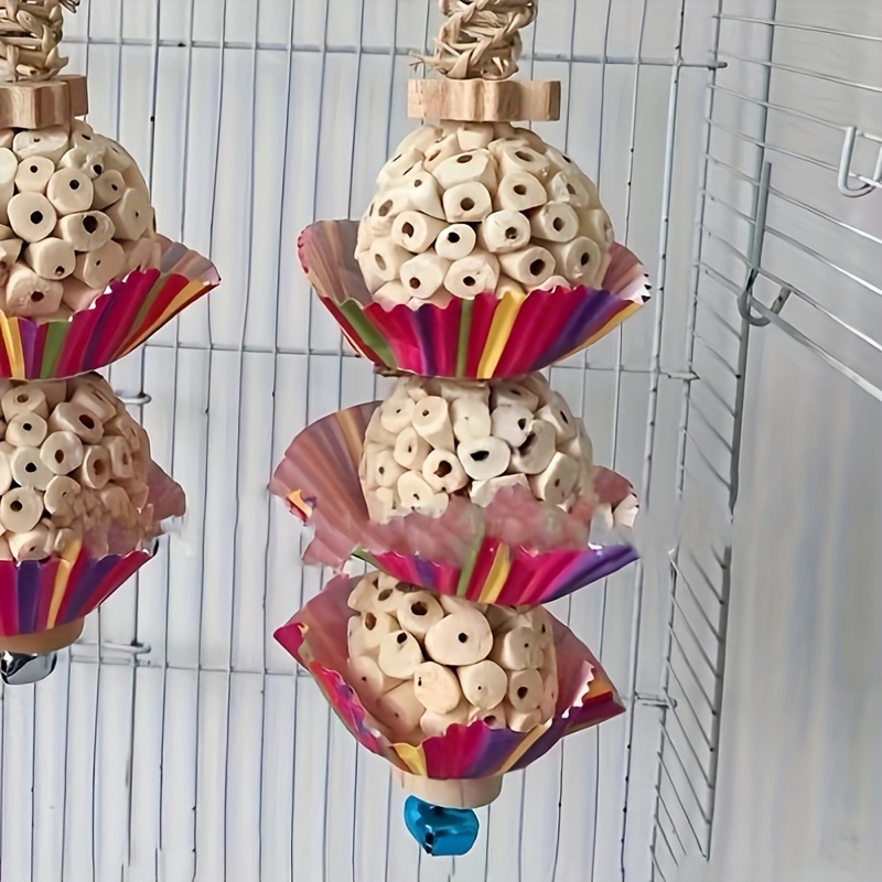 Image of Bird Interactive Toys, Rattan Woven Bird Gnawing Toys With Wooden Ball, Hanging Bird Foraging Tube Toys