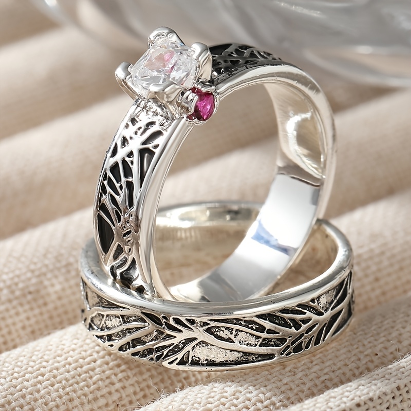 Luxury Synthetic Cubic Zirconia Tree Pattern Couple Rings