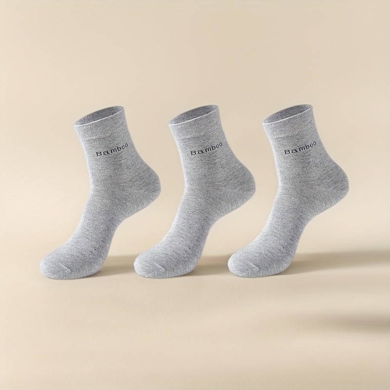 Image of 3 Pairs Of Men's Bamboo Fiber Socks, Casual Business Mid-calf Socks For Men