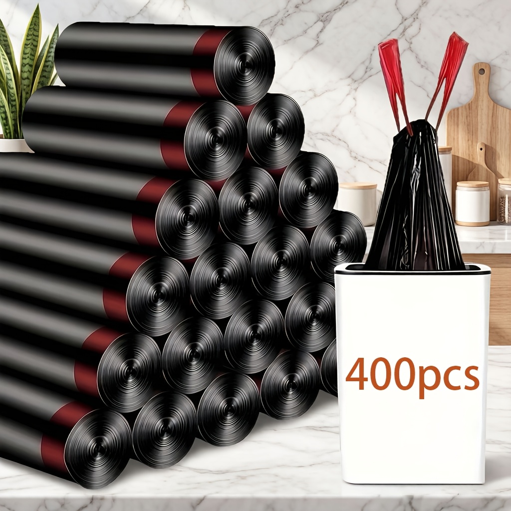 E-shop 400 schwarze, verdickte Müllbeutel mit Kordelzug, automatischer Verschluss, auslaufsicher, langlebig, geeignet für Wohnzimmer, Schlafzimmer Büro