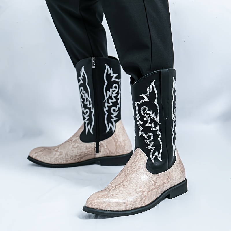 Men\'s Black and White Embroidered Western Boots Men main image 3