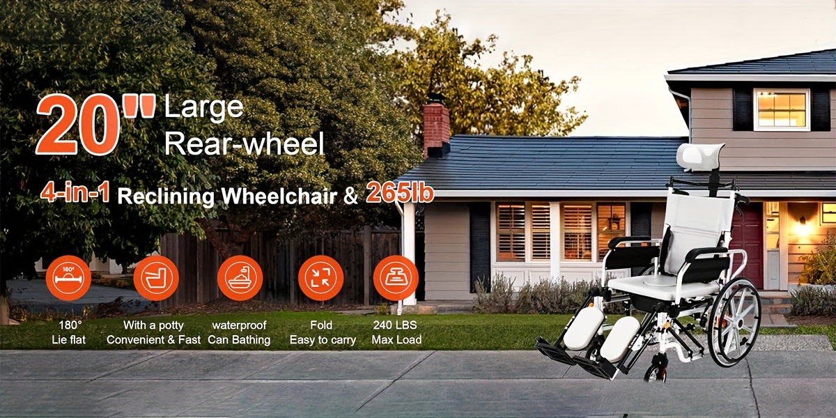 4 in 1 reclining wheelchairs waterproof shower bathroom wheelchair transport wheelchairs with elevating leg rests and potty 18 5 wide seat heavy duty recliner wheel chair for seniors adults Product details 0