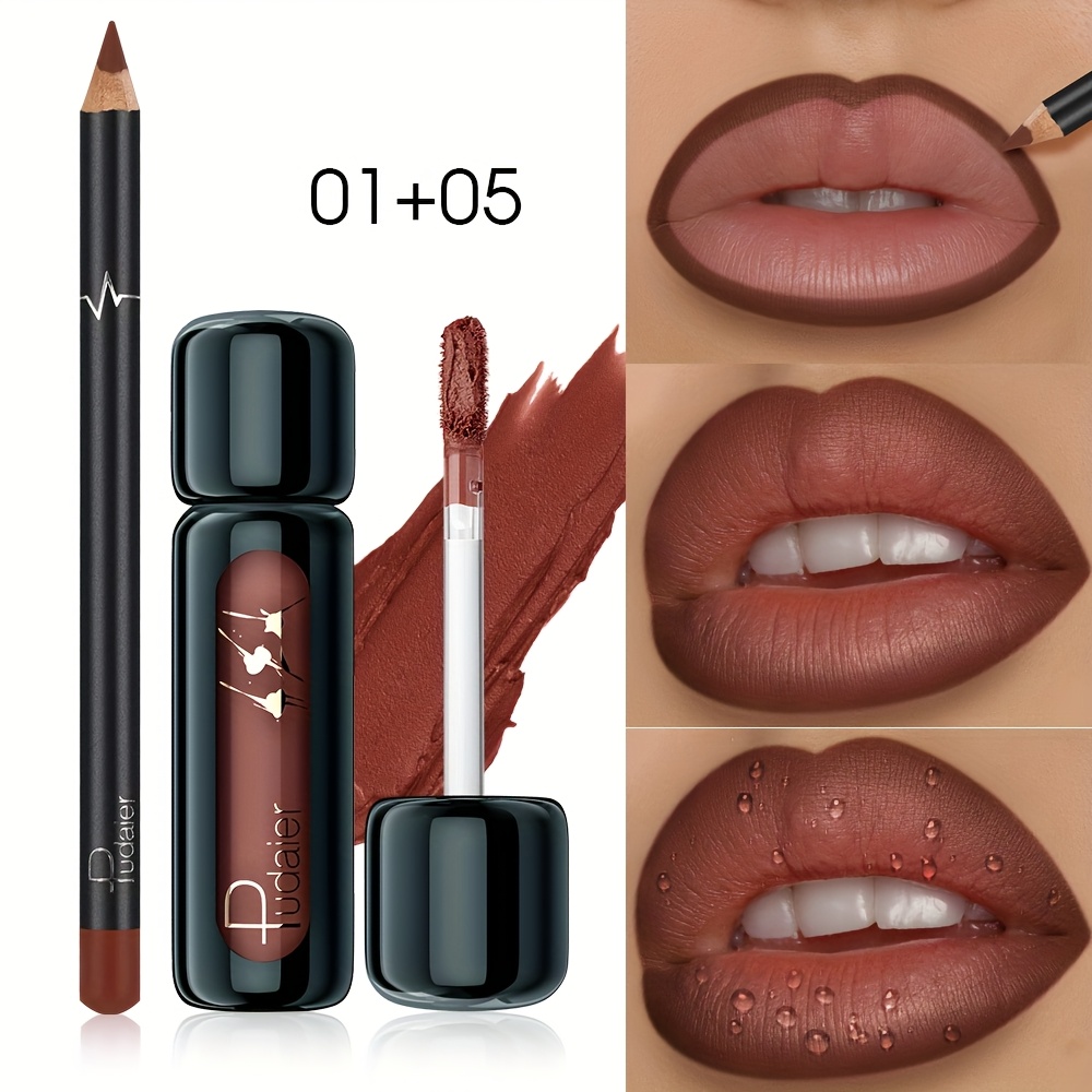 Image of 2pcs Matte Lipstick And Lip Liner, Long-lasting Moisturizing Series, Waterproof And Sweat-proof, And Non-fade, Smooth Texture Lip Balm, Suitable For Holiday Gift To Female , Lip Combo