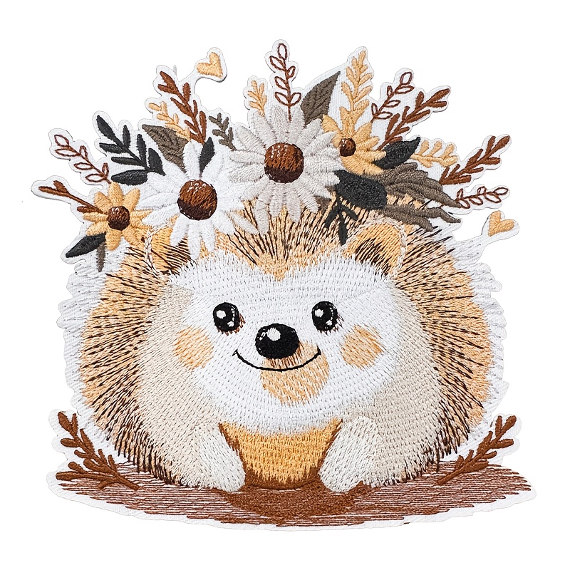 TEMU 1 Pièce Grand Patch Brodé Hérisson, Applique Série Animaux de Ferme, Patch Animal, Thermocollant/À Coudre, Convient pour Vêtements, Sacs à Dos,