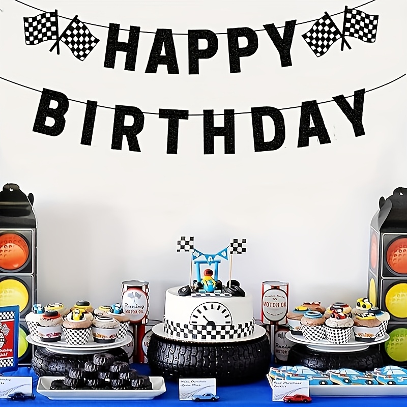 TEMU 1set Happy Birthday Banner Race Theme Paper Party Decorations For Indoor & Outdoor Birthday Celebrations, Multipurpose Racing