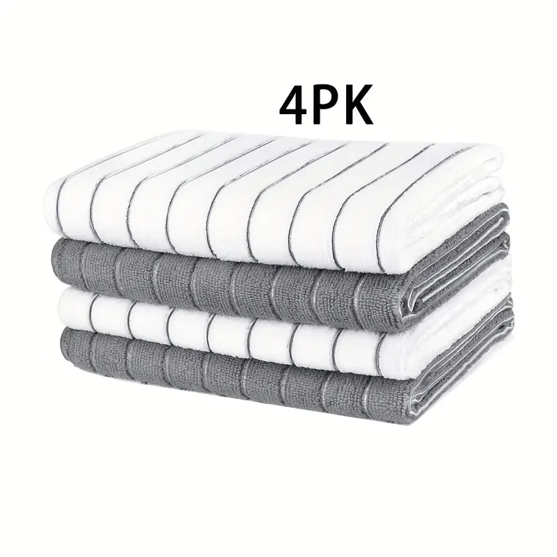 TEMU Pack Of 4/20 Gray And White Stripes Cleaning Towels Scouring Cloth Set Super Dry Absorbent