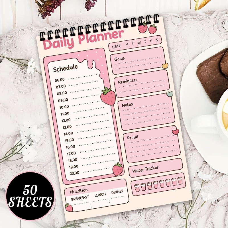 TEMU Agenda Spirale, 50 Pages, Design Fraise, Section Multifonction pour Listes de Tâches, Notes, Idéal pour et