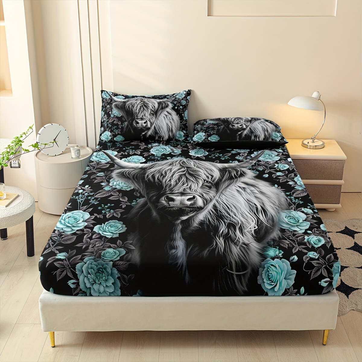 TEMU Ensemble de trois housses de couette douces et confortables en duvet de yak noir pour lit double, comprenant une drap-housse et une