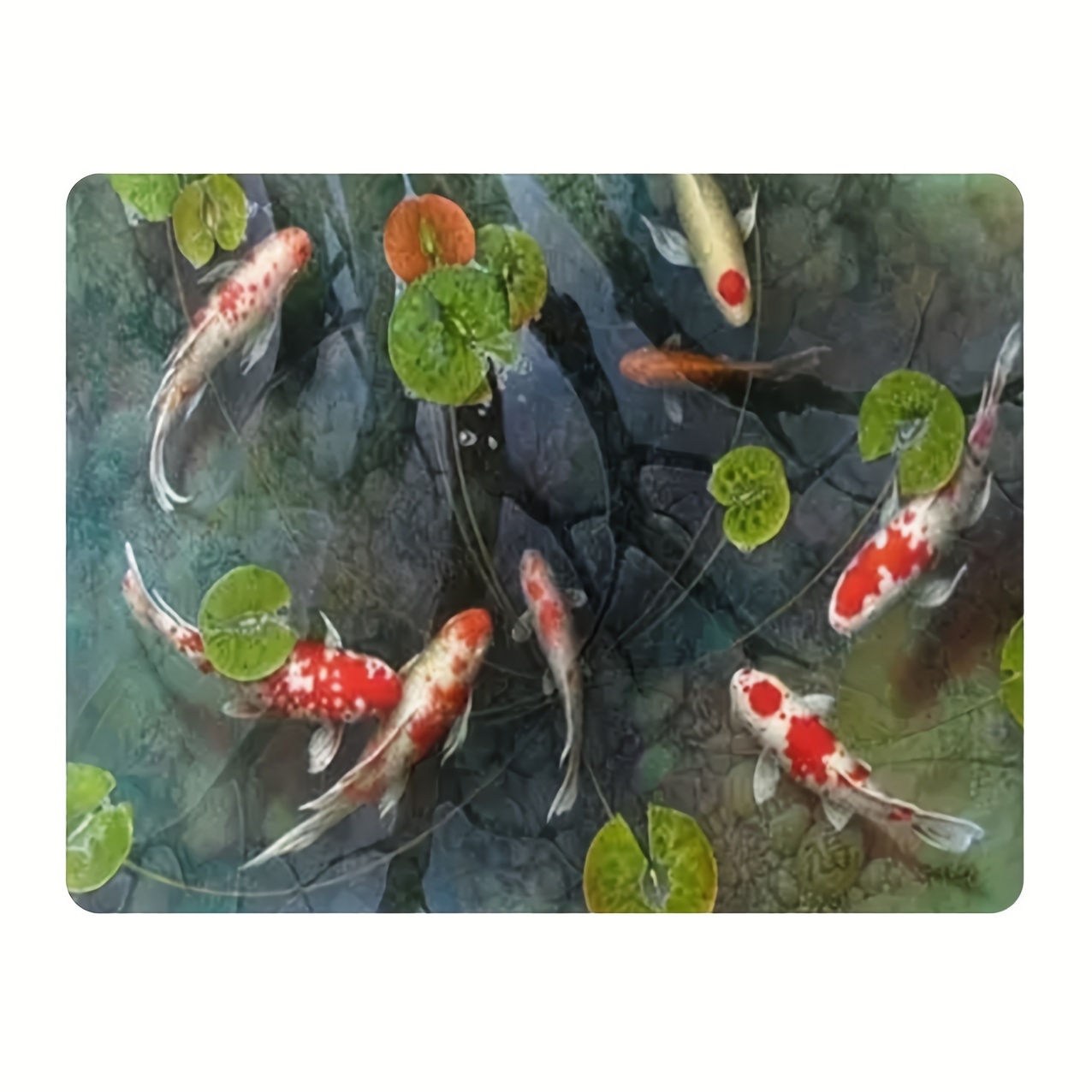TEMU 1pc Koi Fish Pond Design Area Rug - Polyester Flannel Non-slip Washable Floor Mat, Soft 1cm Thick, Machine Made Rectangle Rug Pad For Living