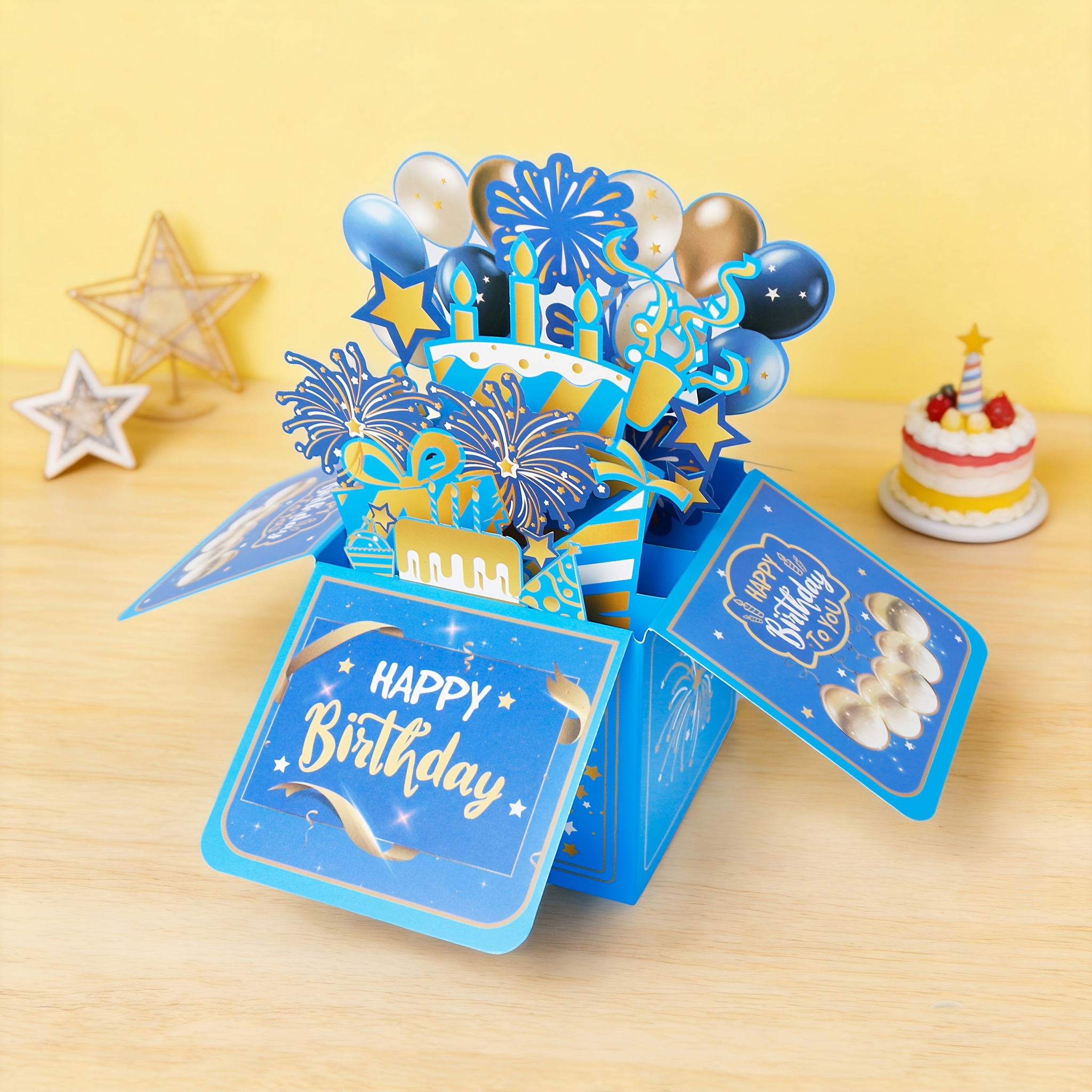 E-shop 1 Stück 3D Happy Birthday Karte Laser Cut Papier, Party Einladungskarte mit Notizkarte Umschlag für Halloween, Weihnachten, Partyzubehör für