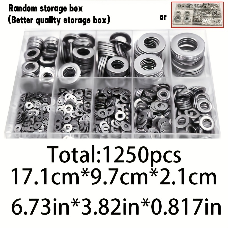 Image of 1250pcs Flat Washer Assorted Kit (m2 M2.5 M3 M4 M5 M6 M8 M10 M12) For Home Decor, Factory Maintenance, Kitchen, Store, And Outdoor