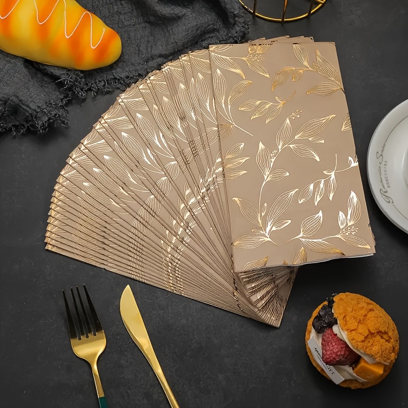 TEMU 20/100 servetten in zwart print en gouden , 2 lagen, 13x15,75 inch - perfect voor bruiloften, verjaardagen en tuinfeestdecoraties, ideaal voor