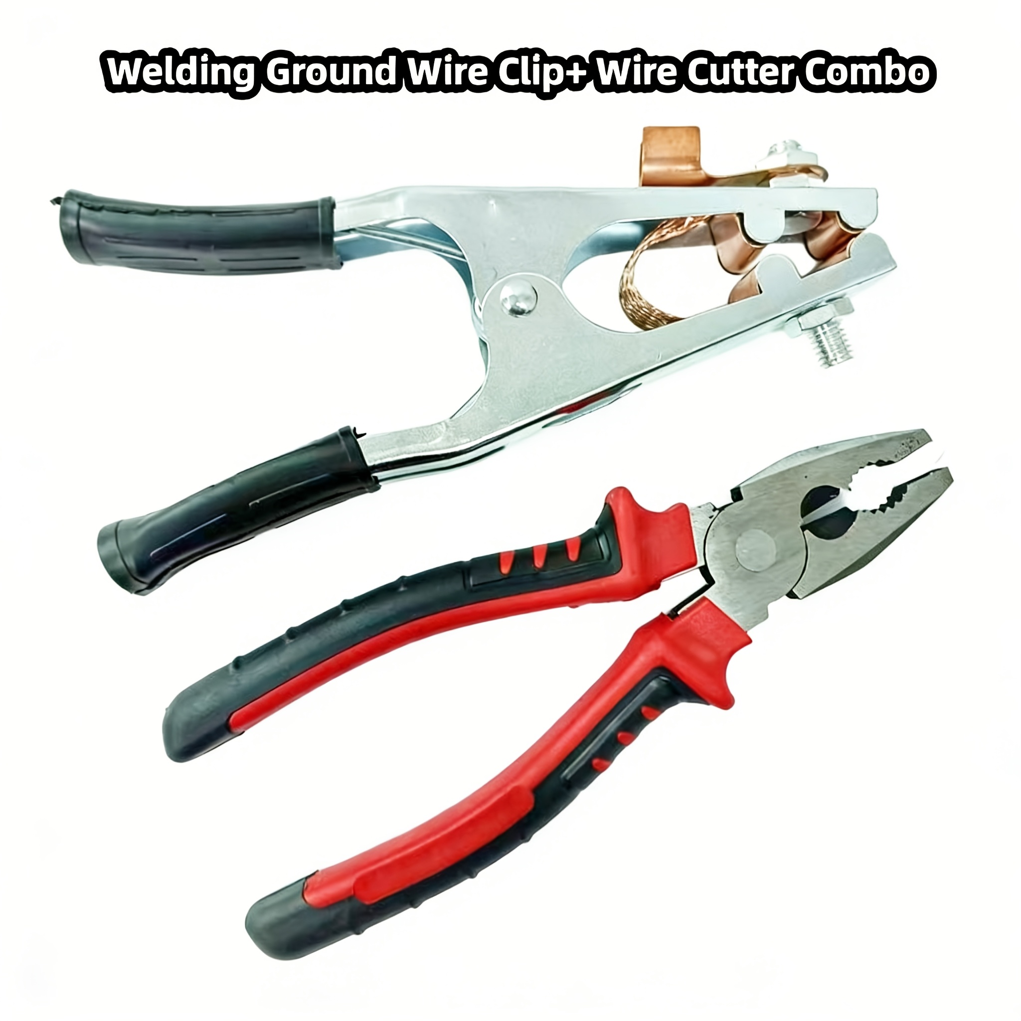 TEMU Welding Ground Clamp + Wire Pliers Combination Tool, 2pcs, Household/industrial Dual-use Electric Welding Ground Clamp, With Large Current