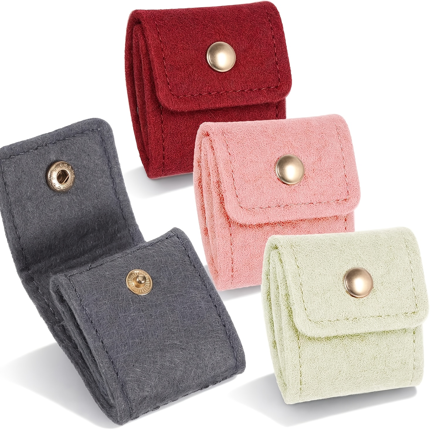 TEMU 4pcs Set Mini Travel Jewelry Pouches, Portable Jewelry Storage Box, Foldable Jewelry Roll With Clasp, Small Travel Earring Organizer Bag,