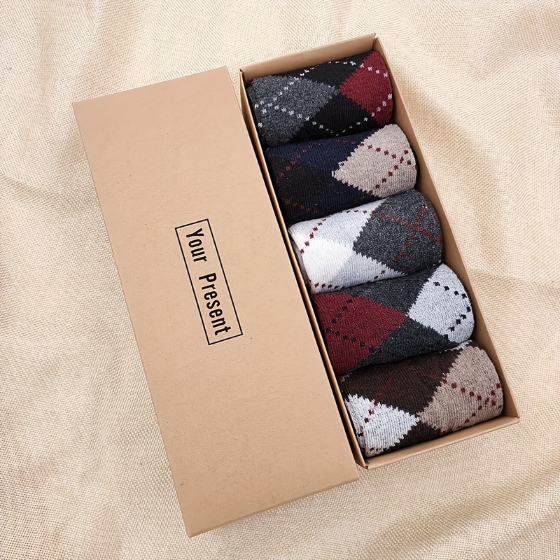 Image of 5-pair Wool Men's Socks, Winter Thickened Warm Mid-calf Socks, Business Men's Socks, Holiday Gift Men's Mid-calf Socks, Random Colors