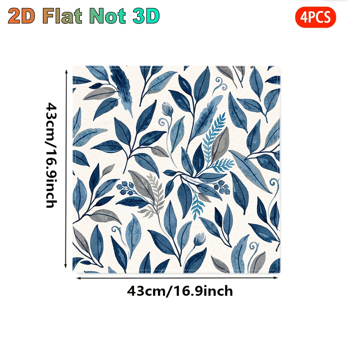 4pcs blue   cloth napkins suitable for dinner parties restaurants table decor elegant square watercolor leaf pattern table napkins clean convenient fabric suitable for christmas birthday gifts daily use for dining 2d flat