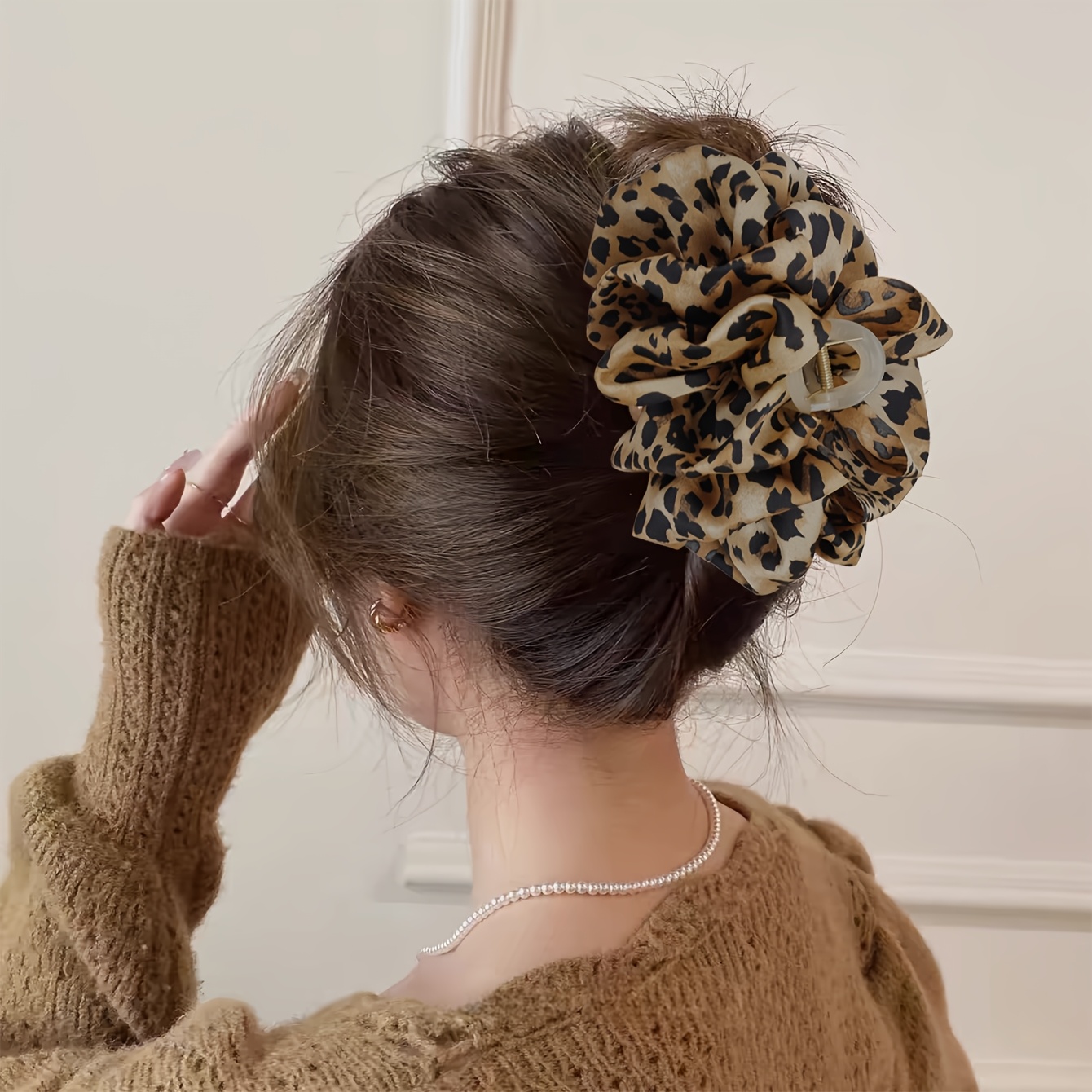 E-shop Große Elegante Retro Schleife Leopardenmuster Haarspange Stoff Wolken Falten Haarspange Haarverzierungen