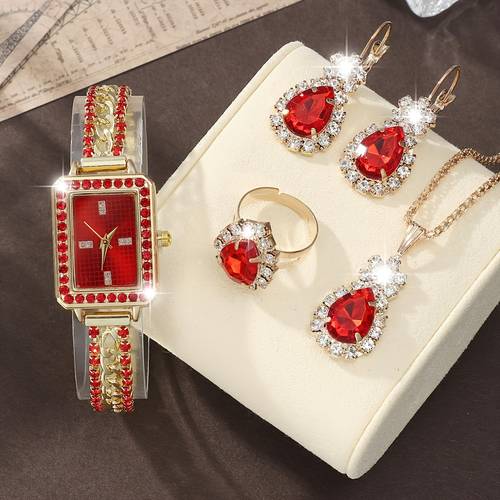 womens luxury heart themed watch and jewelry set matching watch necklace ring and additions elegant fashion gift set for her