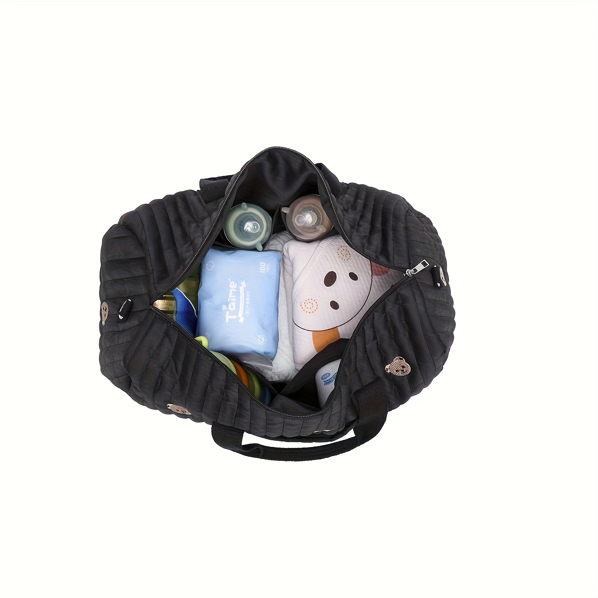 1 Bolso de Pañales de Viaje; Bolso de Hombro Bordado de Gran Capacidad para Maternidad, Bandolera Multifuncional con Diseño de Oso para Salidas, Organizador de Uso Múltiple