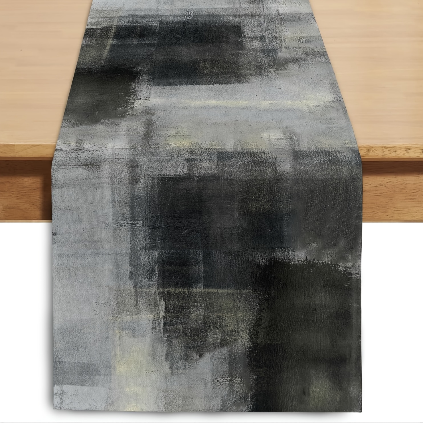 

1pc, Table Runner, Abstract Watercolor Table Runner, Black Grey Modern Art Design, Linen Dresser Scarf, Seasonal Decor For Home, Party, Kitchen, Dining, Coffee Table
