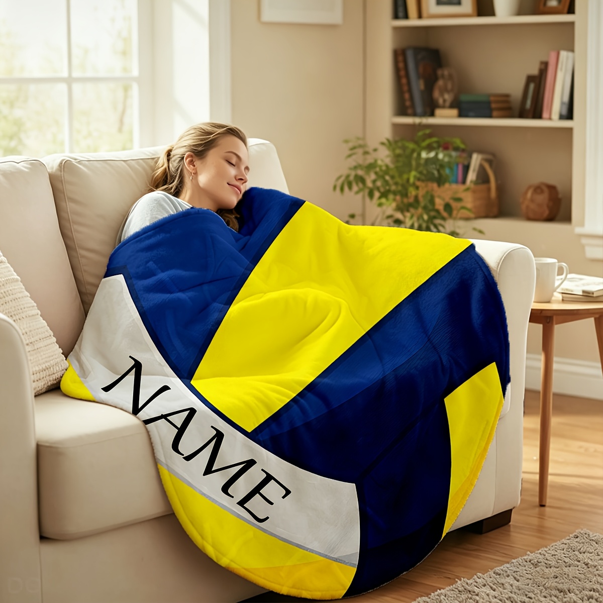 TEMU 1pc Personalized Name/text Volleyball Blanket - Custom Name/number/ Suitable For Bedroom, Dorm, Sofa Throw - Soft Flannel With Volleyball-themed