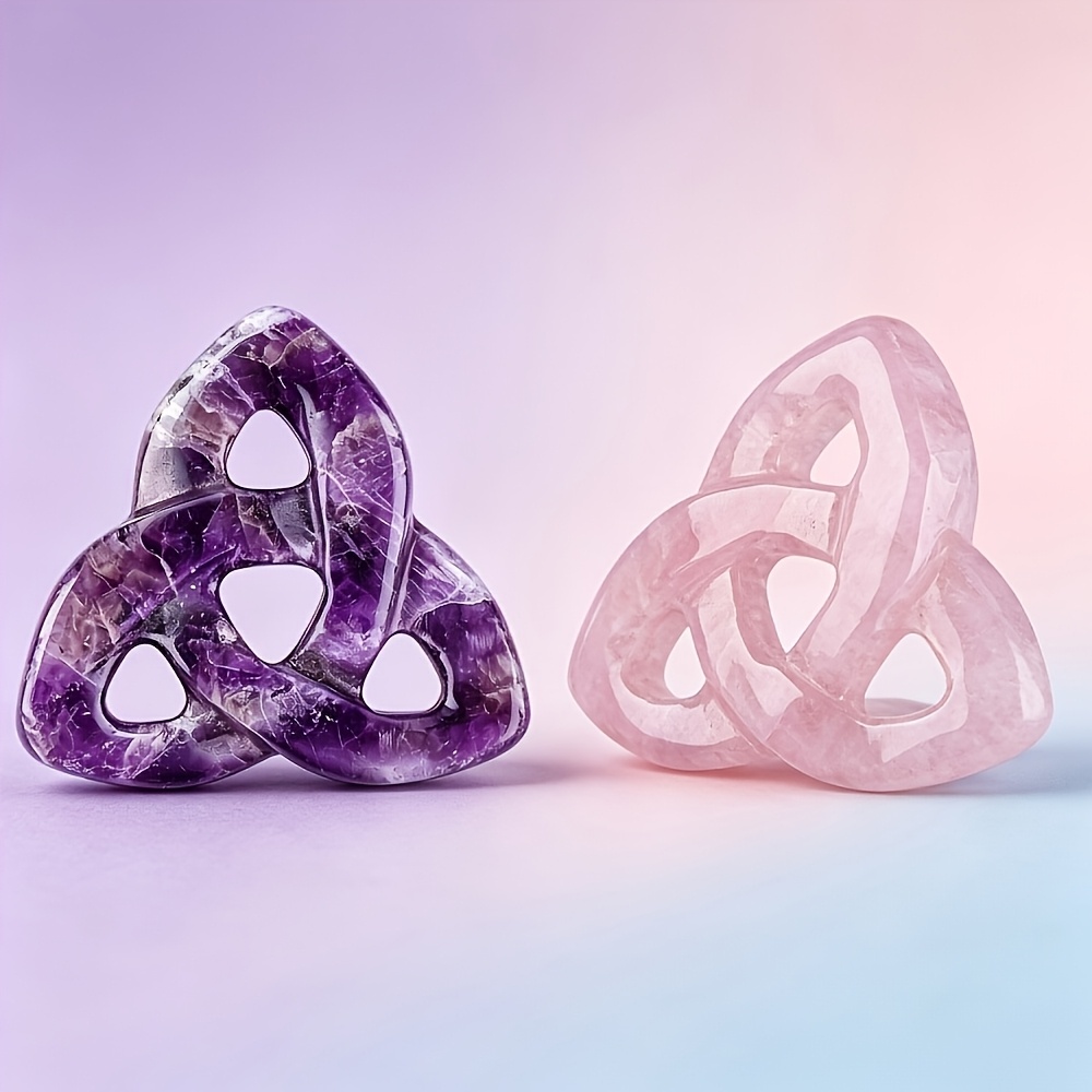 TEMU 2pcs Amulette triple nœud en quartz rose naturel et améthyste sculpté à - Charme nœud irlandais adapté à la fabrication de , talisman de poche,