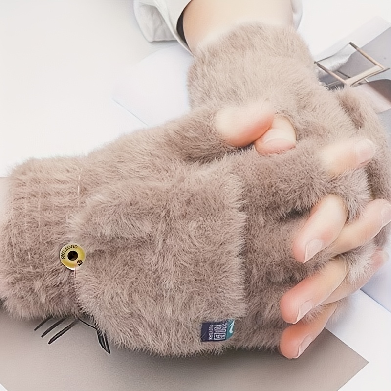 Thermal Plush Flip-cover Gloves For - Winter Cold Weather , Soft Non-elastic Design, Hand Washable Outdoor Gloves For Commuting & Daily Use, Gloves For Cold Weather
